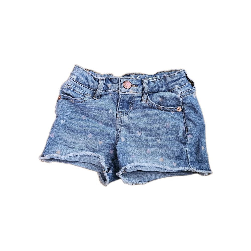 Cat & Jack Mid Rise Raw Hem Heart Print Jean Shorts Denim Girl XS 4/5 Stretch #9